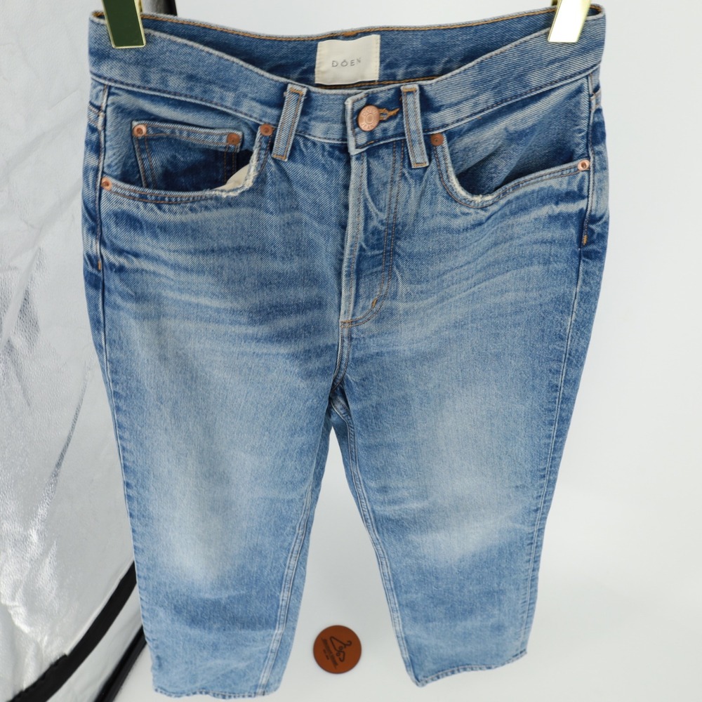 DOEN Benedicte High Rise Straight Leg Jeans Palais Rhone Sz 24 Cotton Butto Fly - Picture 5 of 9